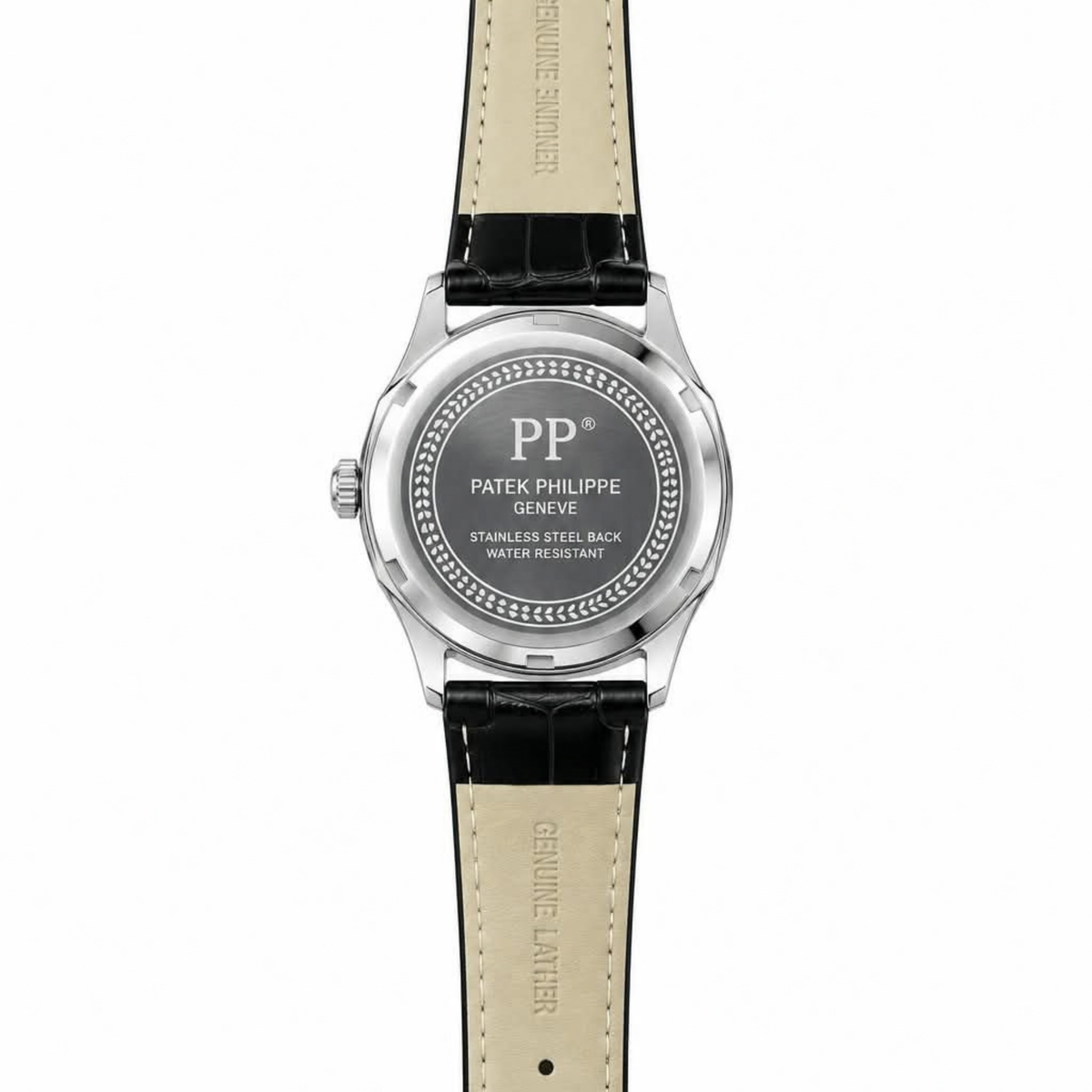 Patek Philippe Inspired Leather Strap Watch - Timepiece Accessory Designed For Wrist Timekeeping And Daily Fashion Routine - black strap