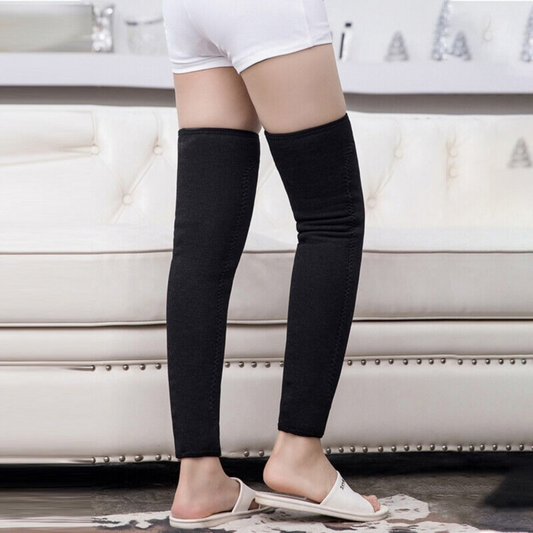 Unisex Wool Knee Length Leg Warmers – Plain Black, Comfortable & Stylish Winter Wear, Easy to Wear - Without Belt