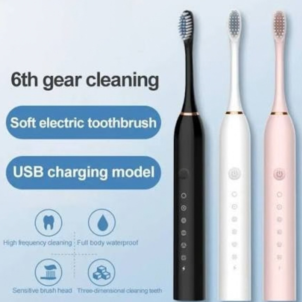 Rechargeable Electric Toothbrush With 2 Extra Heads | USB Charging Rechargeable Total Washable Electronic Whitening Teeth Brush for Oral Care | Teethbrush